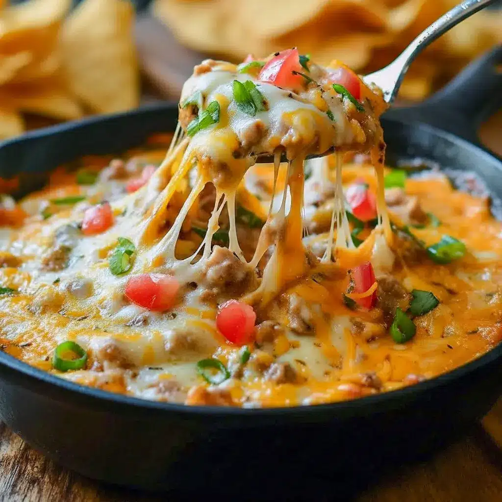 Bubbling Texas Trash Dip in a casserole dish with melted cheese, diced chiles, and green onion, served with tortilla chips — a top pick for Dips To Take To A Party, Easy Good Dip Recipes, and Delicious Dip Recipes, styled as a warm Party Food Casserole and Loaded Taco Dip alongside Side Dips for Snacks For Women and crowd-ready Tailgate Food Dips; truly one of the Great Dips Recipes.