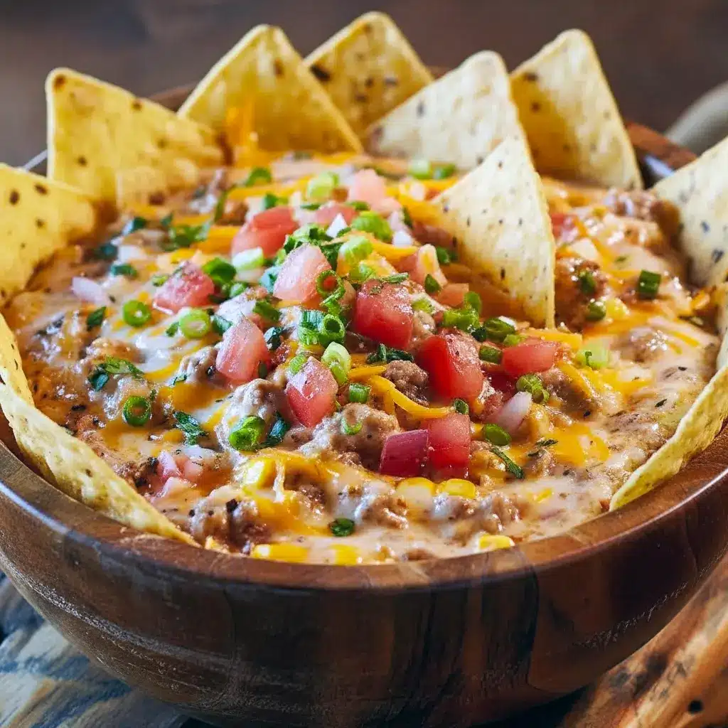 Bubbling Texas Trash Dip in a casserole dish with melted cheese, diced chiles, and green onion, served with tortilla chips — a top pick for Dips To Take To A Party, Easy Good Dip Recipes, and Delicious Dip Recipes, styled as a warm Party Food Casserole and Loaded Taco Dip alongside Side Dips for Snacks For Women and crowd-ready Tailgate Food Dips; truly one of the Great Dips Recipes.