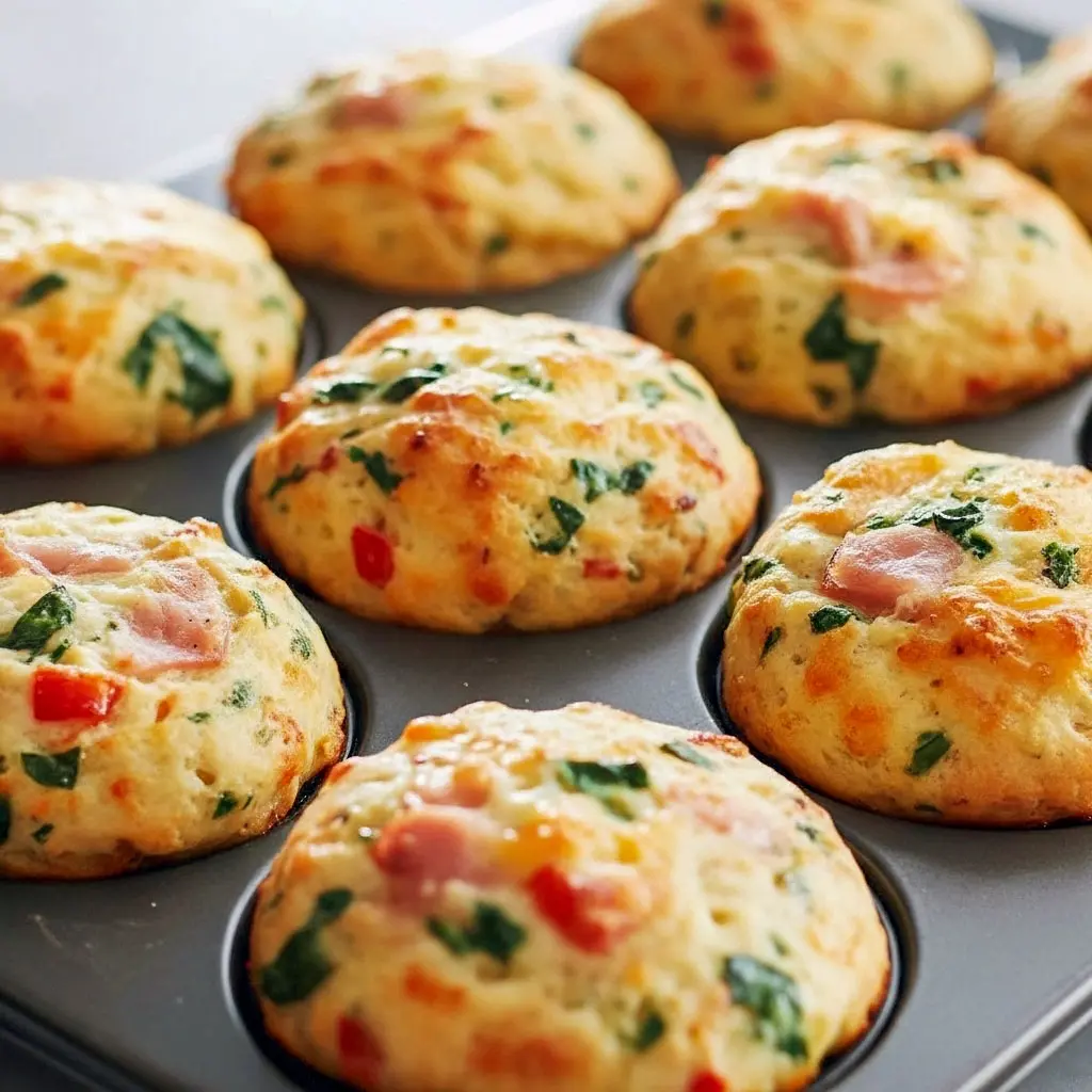 Golden baked Egg Biscuits Recipe filled with ham, cheese, and spinach — a tasty Protein Breakfast On The Go and Healthy Breakfast Biscuits option for busy mornings.