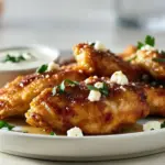 Crispy Feta Chicken topped with melted feta and drizzled in hot honey, served on a rustic plate — a golden, juicy Chicken Breast Recipe that’s equal parts spicy, sweet, and satisfying.