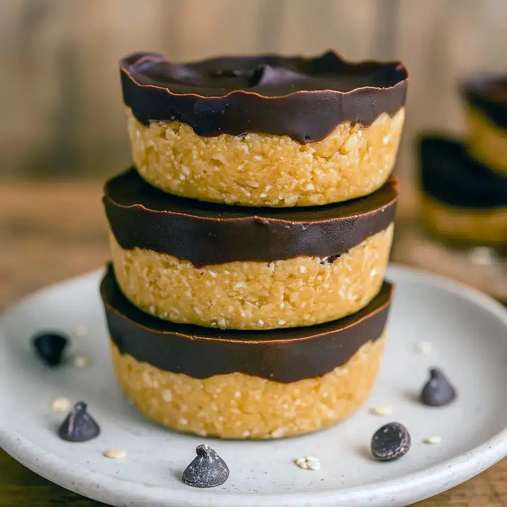 Stack of no bake peanut butter chocolate oat cups with smooth chocolate tops and creamy peanut butter layers — the Healthiest Desserts for Quick And Healthy Desserts and Healthy Snacks With Chocolate you’ll actually crave.