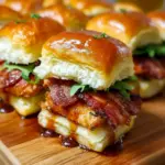 Maple Chicken slider on a toasted bun with glossy maple glaze, melted cheese, and Bacon, styled for Slider Recipes.