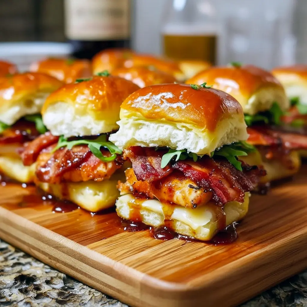 Maple Chicken slider on a toasted bun with glossy maple glaze, melted cheese, and Bacon, styled for Slider Recipes.