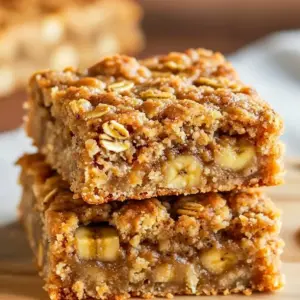 Wondering What To Do With Extra Bananas? Close-up of golden banana oatmeal bars cut into squares, showing a chewy oat-studded interior on a parchment-lined tray.