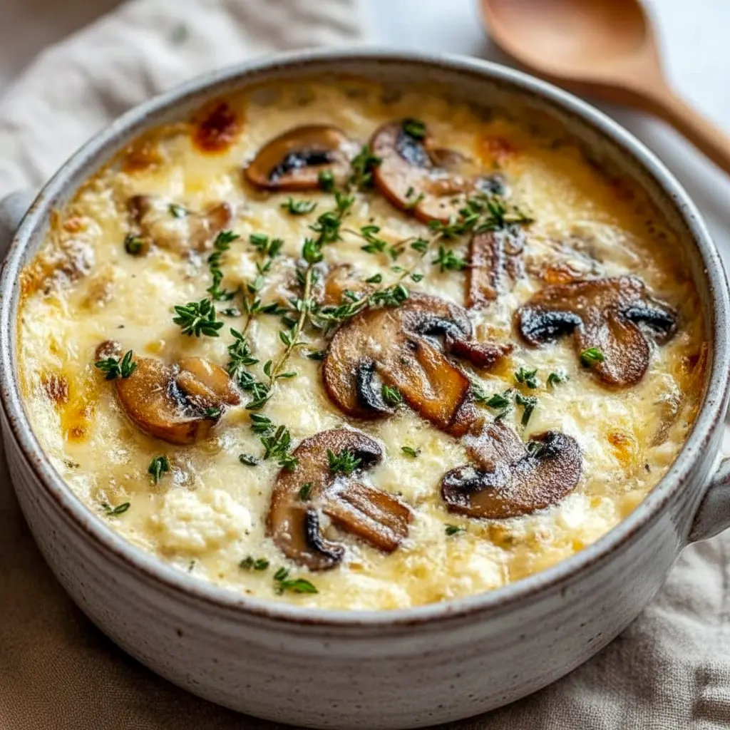 Bowl of Cottage Cheese Mushroom Soup garnished with parsley, showing creamy texture and sautéed mushroom bits — a cozy Healthy Filling Soup.