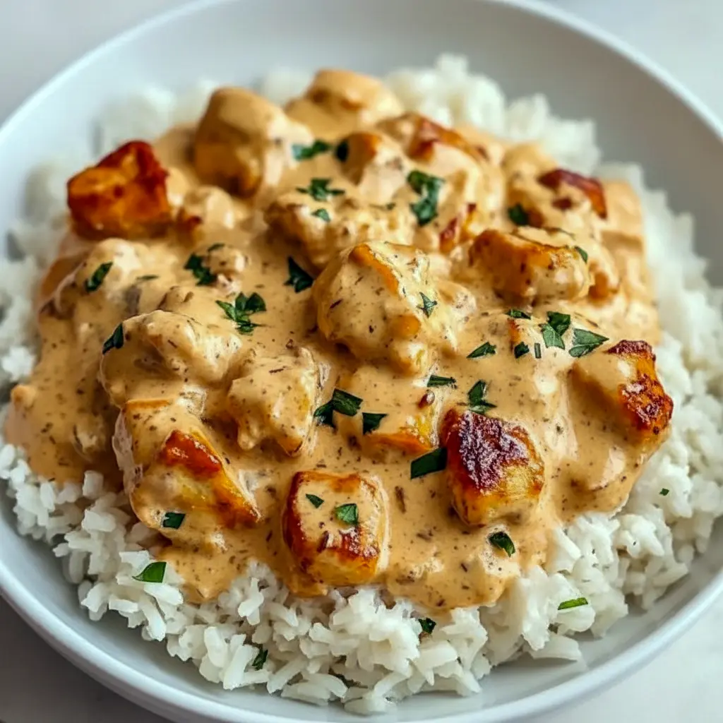 Skillet of golden Chicken Dinner Recipes—seared chicken breasts smothered in cheesy sauce, served atop white rice and garnished with parsley (perfect Fast Dinners idea).