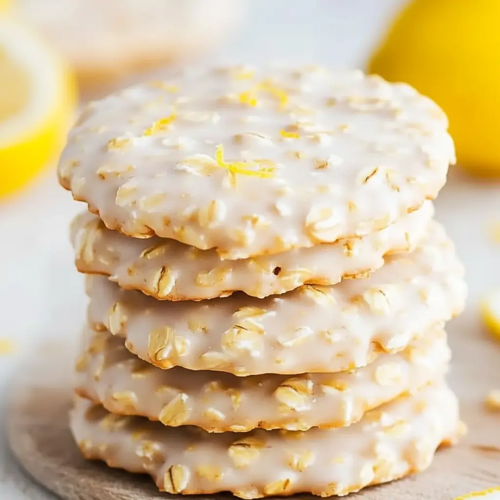Lemon No-Bake Oatmeal Cookies stacked on parchment with fresh lemon zest and oats visible — a bright Quick Oatmeal Recipe perfect for on-the-go snacking.