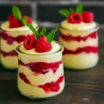 Lemon Raspberry Fluff in clear jars — layered lemon cream and smashed raspberries, topped with mint; a bright, no-bake Dessert With Fresh Fruit ideal for parties and picnics.