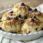 Moose Farts Cookie Recipe — close-up of chilled no-bake coconut, graham, and chocolate balls on a platter, ideal New Years Dessert for holiday trays.