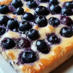Blueberry Cottage Cheese Breakfast Bake — golden-topped casserole slice dotted with blueberries, showing a creamy, protein-rich interior.