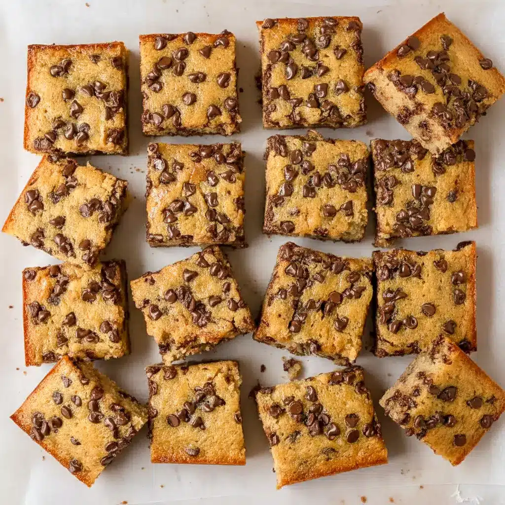 Chocolate Chip Banana Bars stacked on a plate with a soft, chewy texture and visible chocolate chips, showing a delicious Banana Chocolate Chip Bar Recipe for an easy homemade dessert.