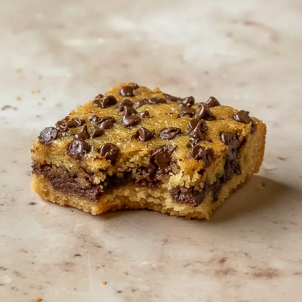 Chocolate Chip Banana Bars stacked on a plate with a soft, chewy texture and visible chocolate chips, showing a delicious Banana Chocolate Chip Bar Recipe for an easy homemade dessert.