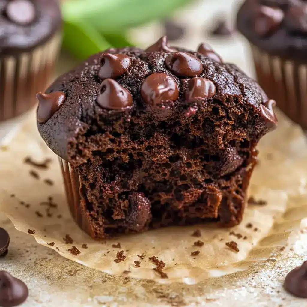 Chocolate Spinach Muffins: close-up of a moist chocolate muffin with chocolate chips, hiding spinach for a nutritious twist — great for Healthy Toddler Snack Ideas.