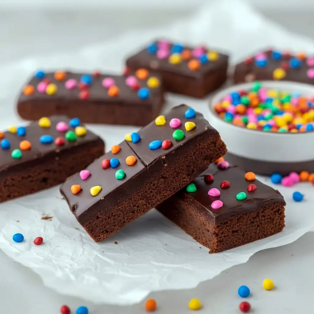 Cosmic Brownies topped with glossy ganache and colorful candy chips, styled as a rich Dessert To Bring or Quick Party Dessert.