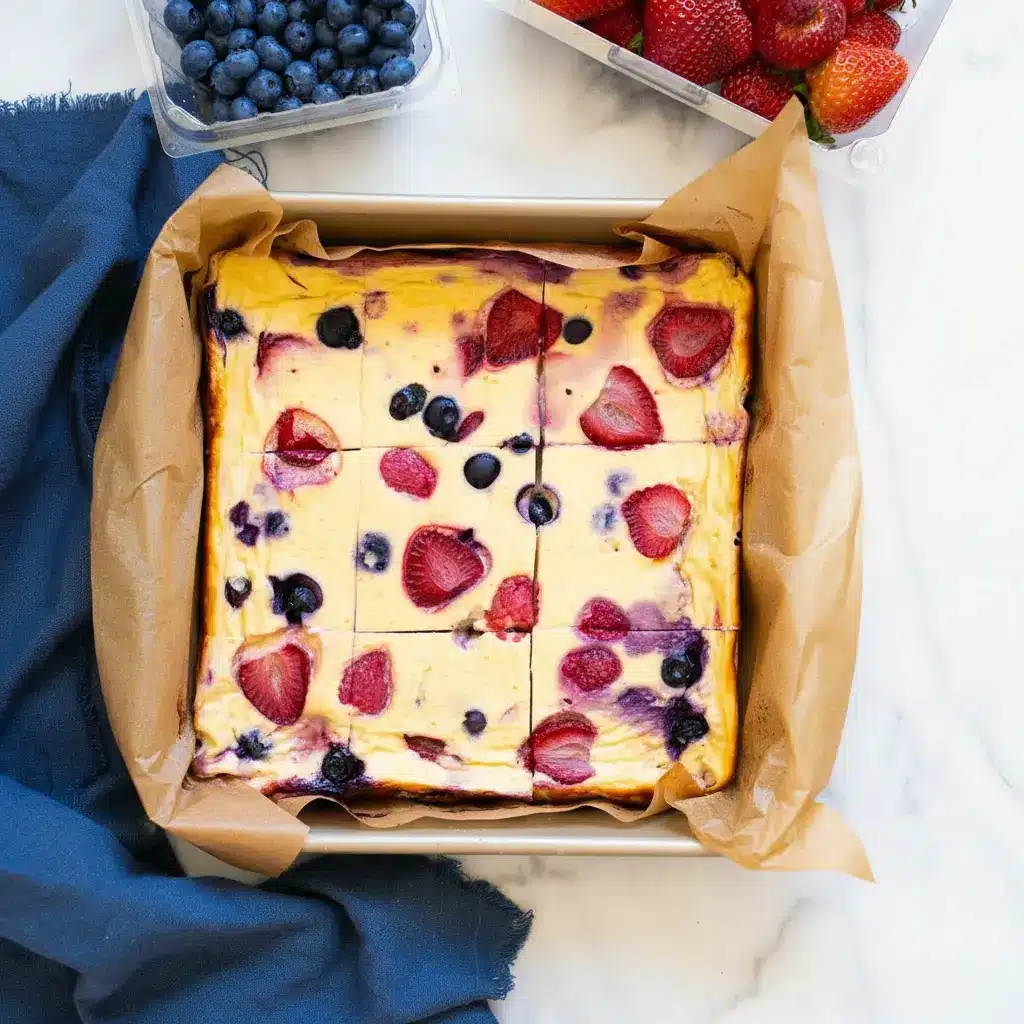 A slice of Baked Yogurt topped with fresh berries on a plate — a simple, sliceable example of Yogurt Baked Goods.