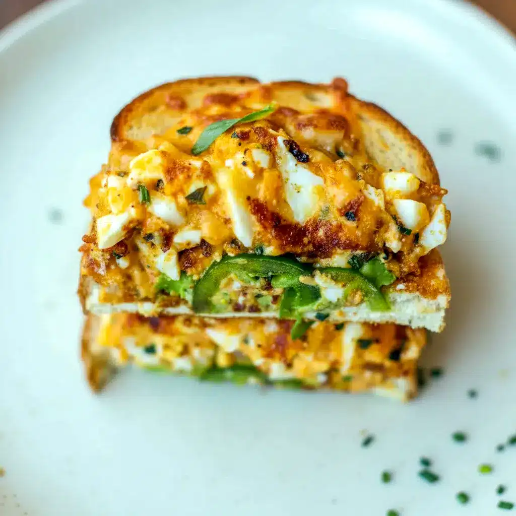 A slice of toast topped with Crispy Egg Salad, avocado, and jalapeño for a quick and satisfying lunch made with Healthy Recipes With Boiled Eggs.