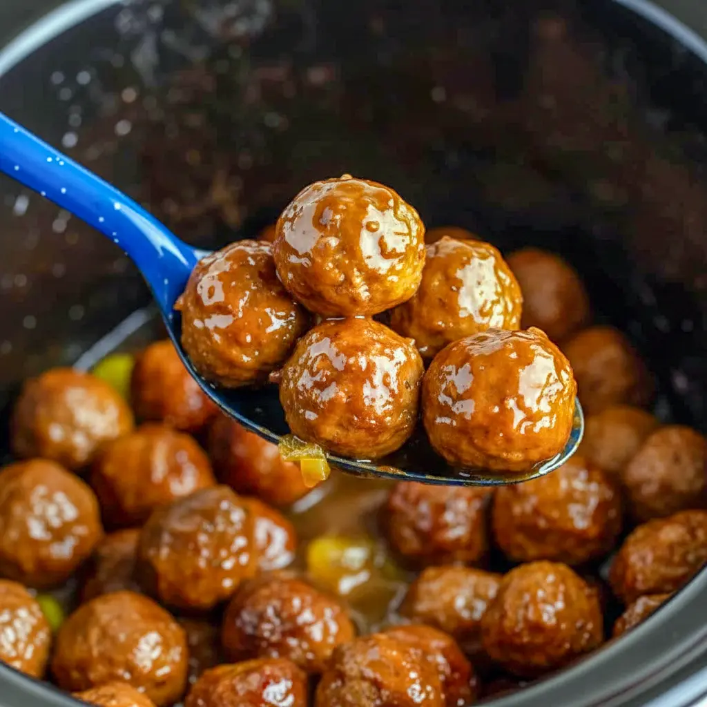 A serving of Crock Pot Mississippi Meatballs with glossy sauce and pepperoncini peppers, styled as Slow Cooker Mississippi Meatballs for an easy comfort food dinner.