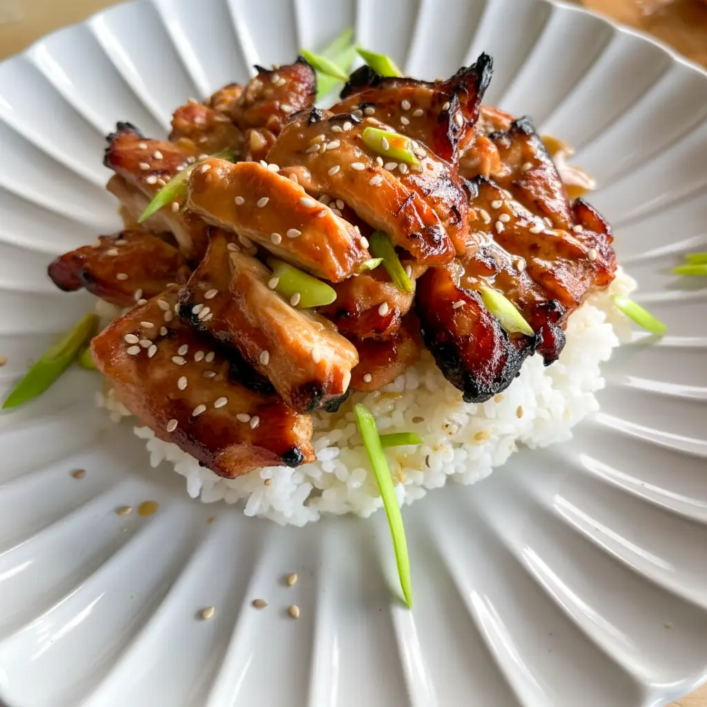 Garlic Miso Chicken — miso-glazed golden thighs on rice, a simple Asian Dishes weeknight meal.