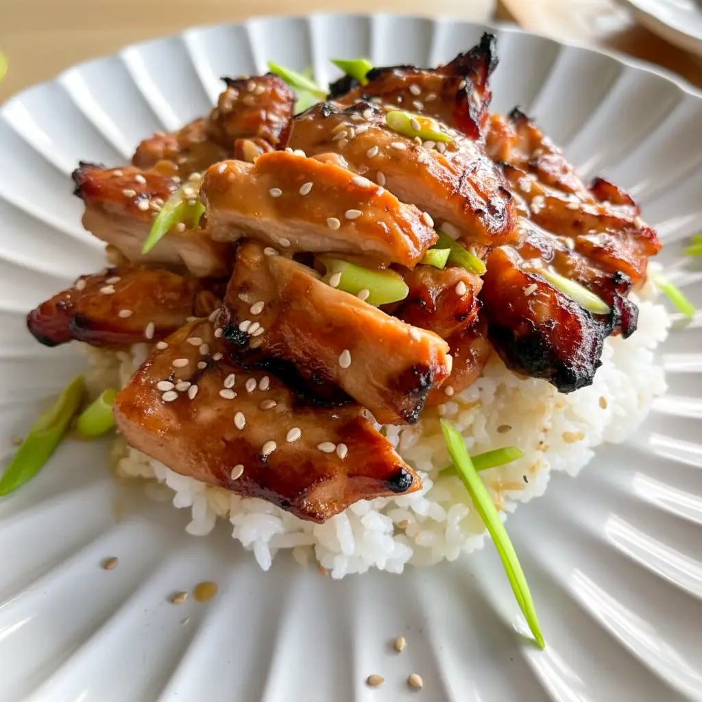 Garlic Miso Chicken — miso-glazed golden thighs on rice, a simple Asian Dishes weeknight meal.