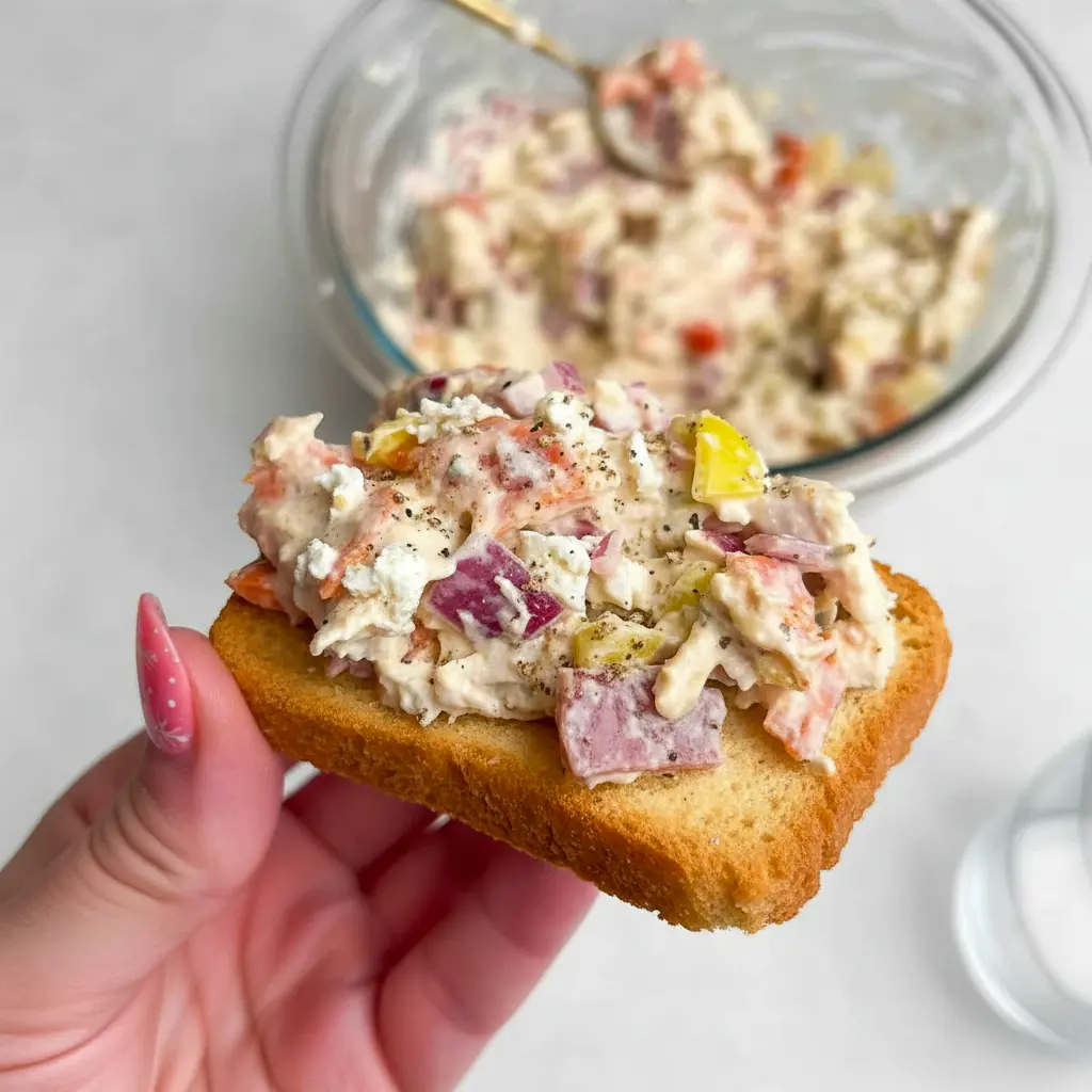 Italian Grinder Chicken Salad on a toasted croissant with provolone, banana peppers, cherry tomatoes, and a sprinkle of parmesan.
