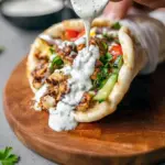 Plate of Chicken Shawarma with Garlic Sauce in warm pita with garlic mayo, fresh herbs, and pickles — a tasty Yummy Weeknight Dinners idea.