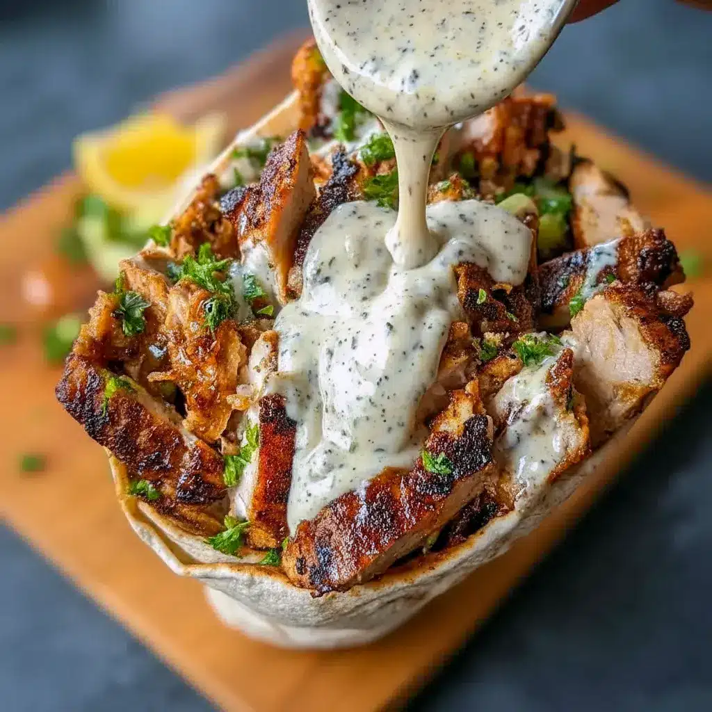 Plate of Chicken Shawarma with Garlic Sauce in warm pita with garlic mayo, fresh herbs, and pickles — a tasty Yummy Weeknight Dinners idea.