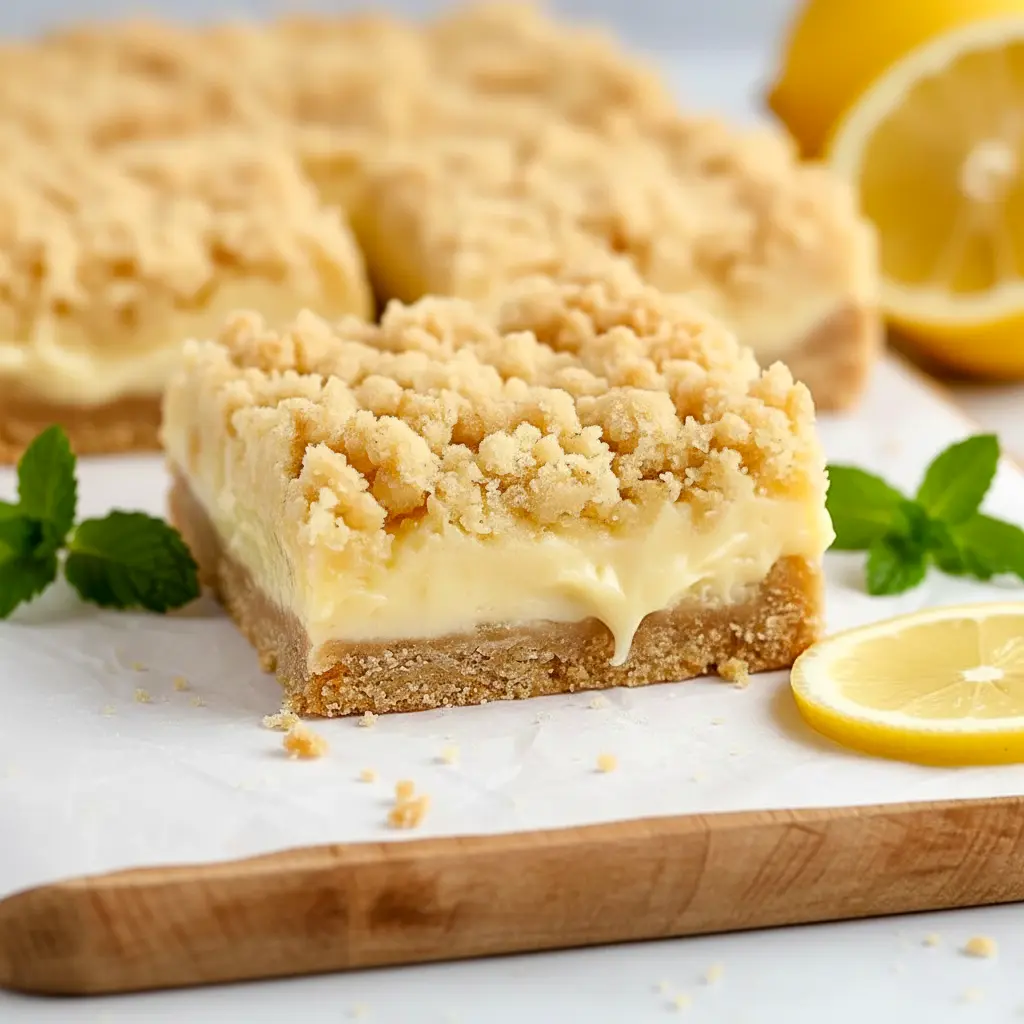 A square of Lemon Crumb Bars with a golden oat topping and creamy lemon filling, styled as one of the best Summer Bakery Treats.