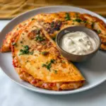 A crispy plate of Buffalo White Bean Tacos with White Bean Buffalo Tacos filling, melted cheese, and fresh cilantro.