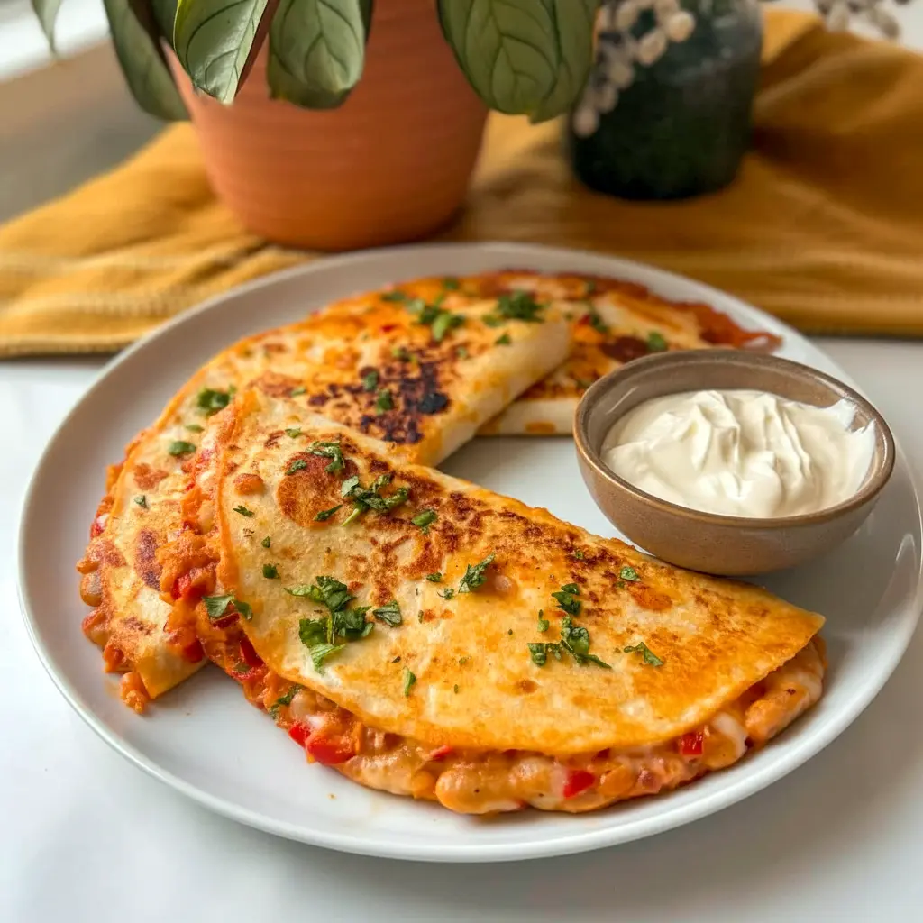 Golden, cheesy Buffalo White Bean Tacos inspired by Whole Food Vegetarian Recipes and packed with spicy Buffalo Beans.