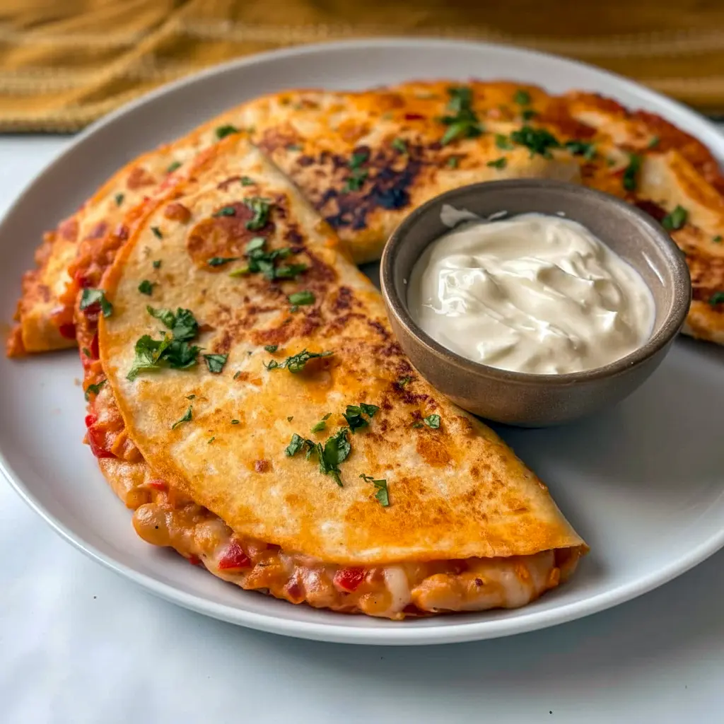 A crispy plate of Buffalo White Bean Tacos with White Bean Buffalo Tacos filling, melted cheese, and fresh cilantro.