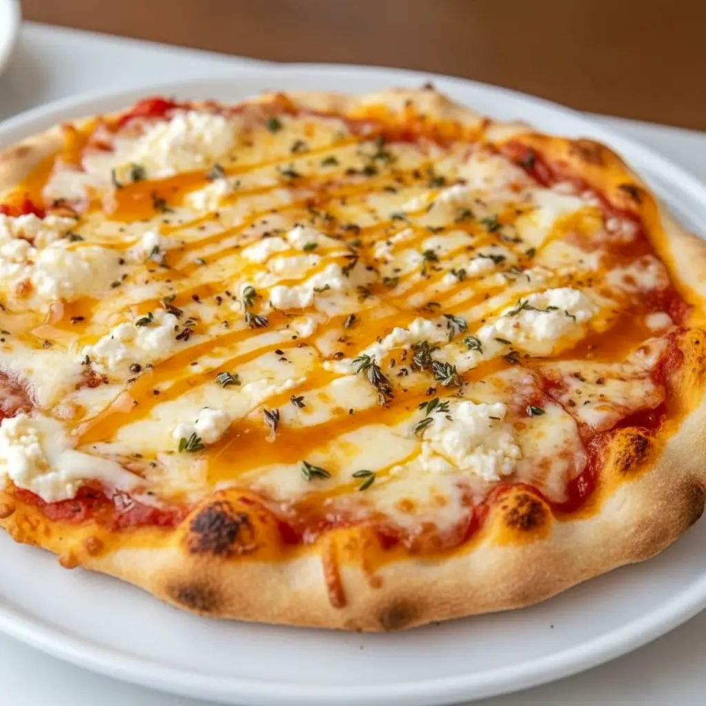 Cozy Hot Honey Ricotta Pizza with creamy cheese, golden crust, and a sweet-spicy finish, styled as one of the most delicious Specialty Pizza Recipes.