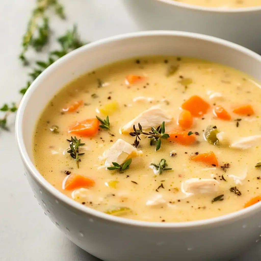 Instant Pot Chicken Pot Pie Soup with a rich, comforting broth and hearty chicken, pictured as one of the best Instant Pot Recipes Dinners Healthy for busy weeknights.