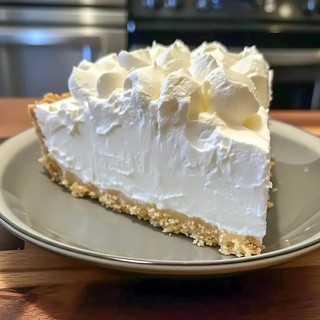 A slice of Marshmallow Whip Cheesecake on a plate, showing a creamy no-bake filling in a graham cracker crust, styled as a soft Cheesecake With Whipped Topping dessert.