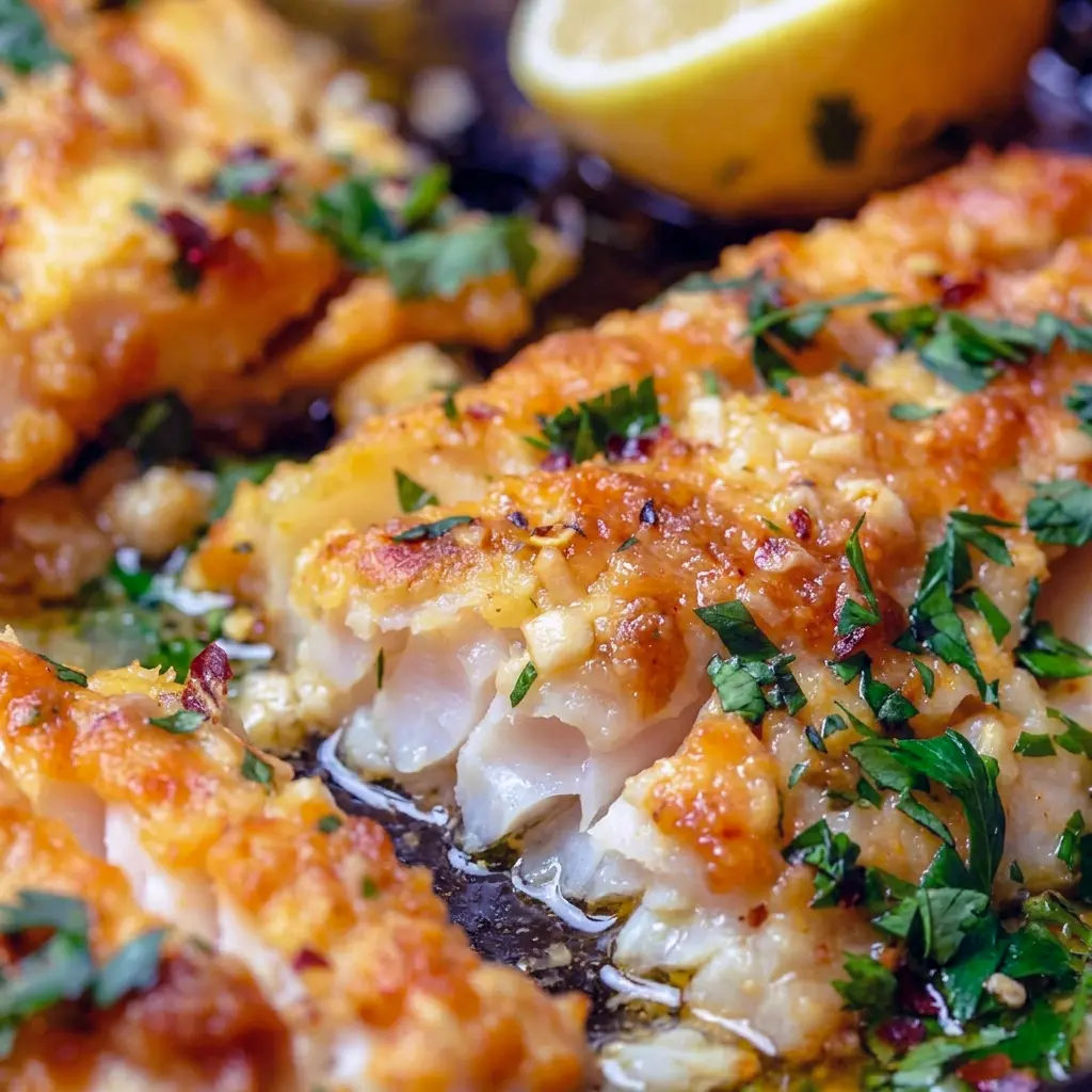 Baked Cod with Lemon and Garlic plated for a light meal inspired by Healthy Summer Dinner Recipes Fish.