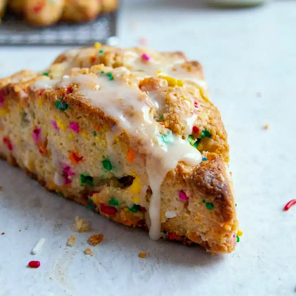 Birthday Cake Scones with fluffy centers and a funfetti look, ideal for a Simple Birthday Dessert or party treat.