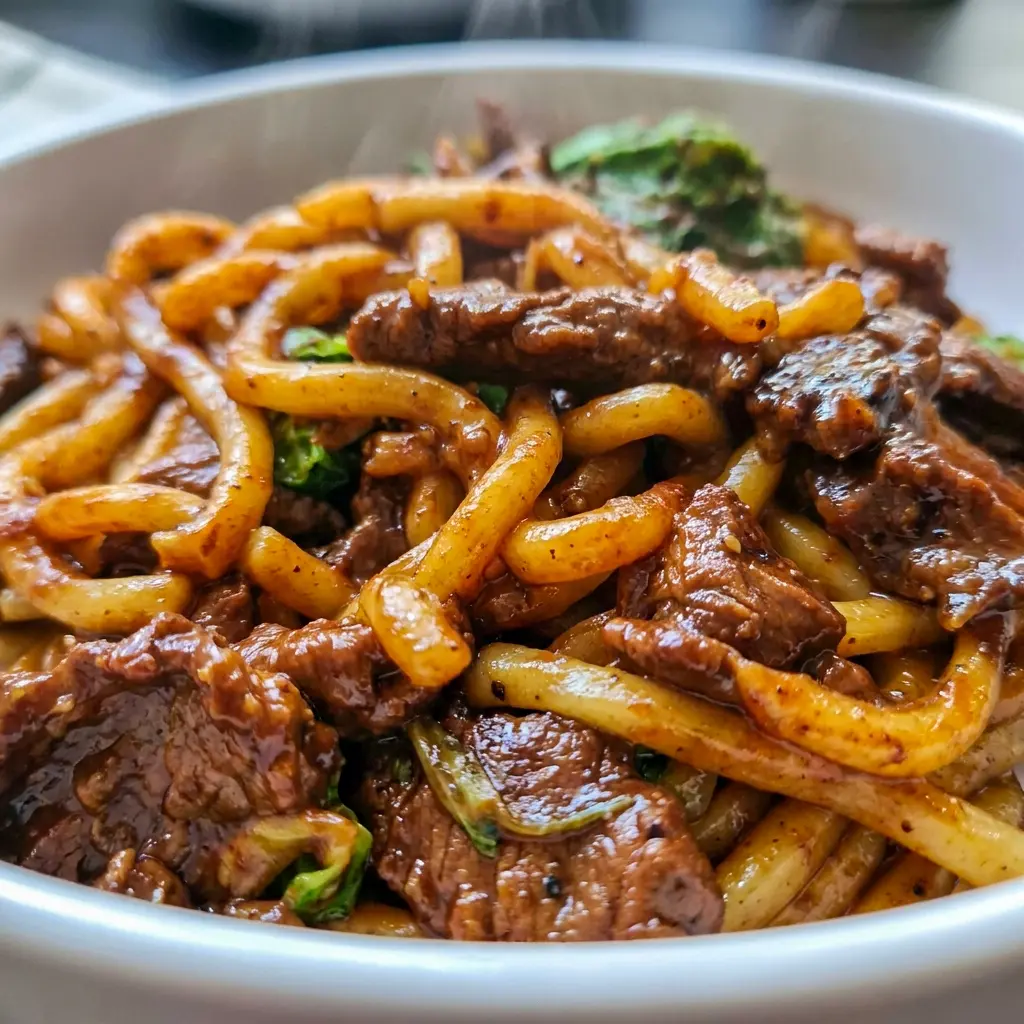 Black Pepper Beef Udon served in a glossy noodle bowl, a cozy Beef Recipes idea for a fast and flavorful dinner.