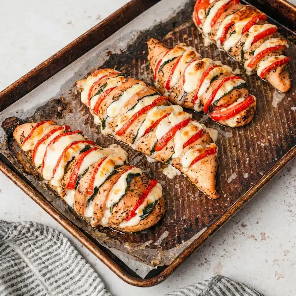 Caprese Stuffed Chicken served as a fresh and flavorful Caprese Chicken dinner with melted cheese and a balsamic drizzle.