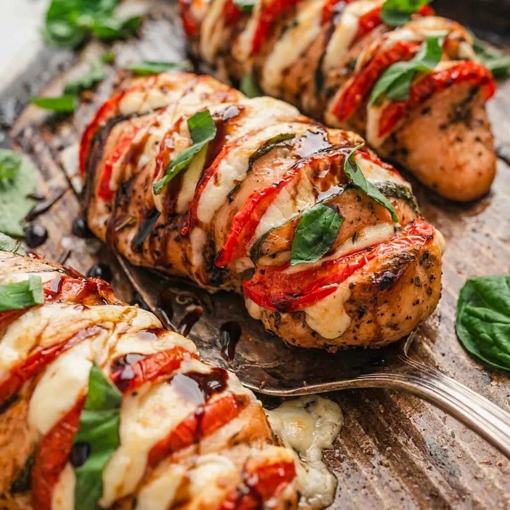 Caprese Stuffed Chicken makes an easy and satisfying option for Chicken Dinner Recipes with juicy chicken, basil, and tomatoes.
