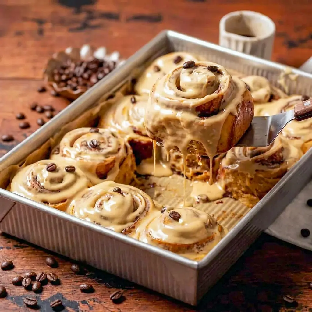 Gooey Coffee Cinnamon Rolls with rich filling and coffee glaze for easy Cinnamon Rolls Topping Ideas.