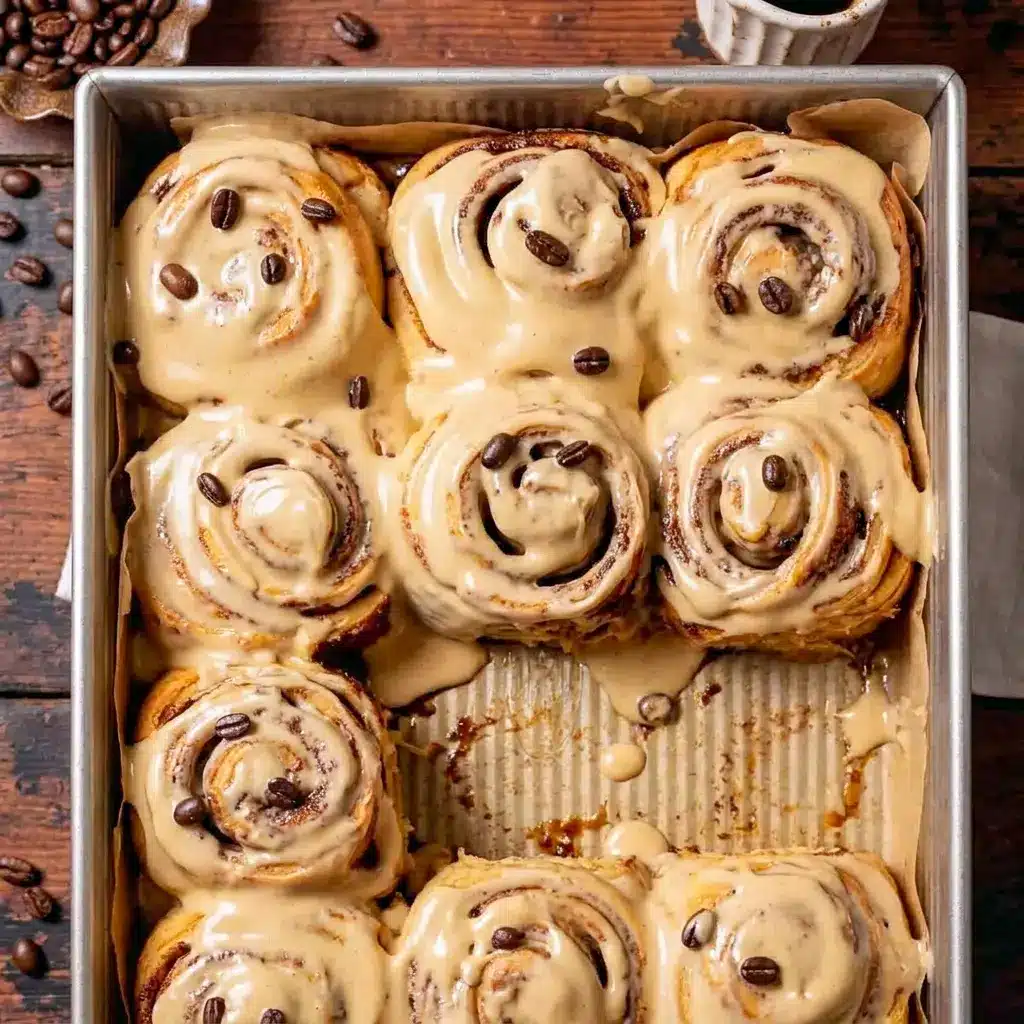 Bakery-style Coffee Cinnamon Rolls with a swirl of frosting for tempting Sweet Roll Filling Ideas.