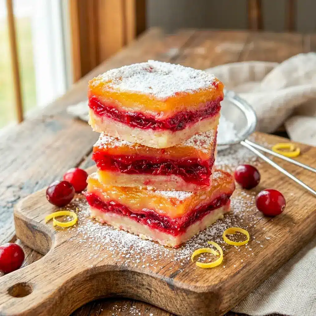Cranberry Lemon Bars served as a bright Cranberries Snack with a sweet-tart cranberry layer and lemon topping.
