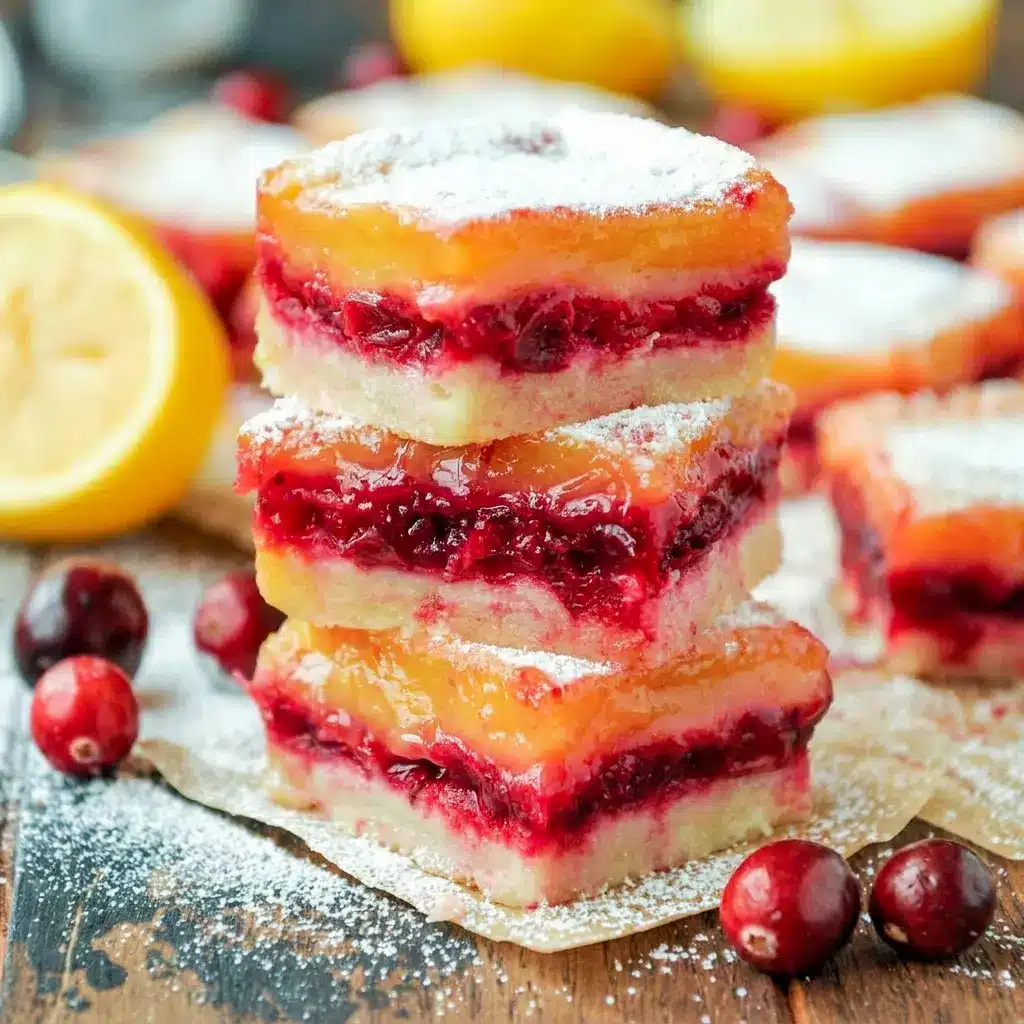 Cranberry Lemon Bars made from Recipes With Cranberry and baked into a colorful fruit-filled holiday treat.