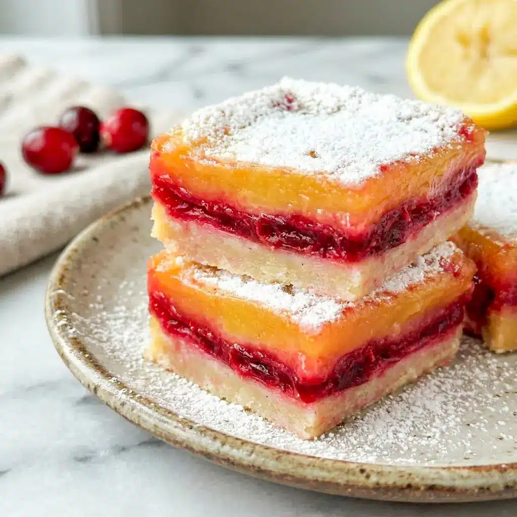 Cranberry Lemon Bars styled as a cheerful Cranberry Christmas Dessert with a gooey center and crisp shortbread base.