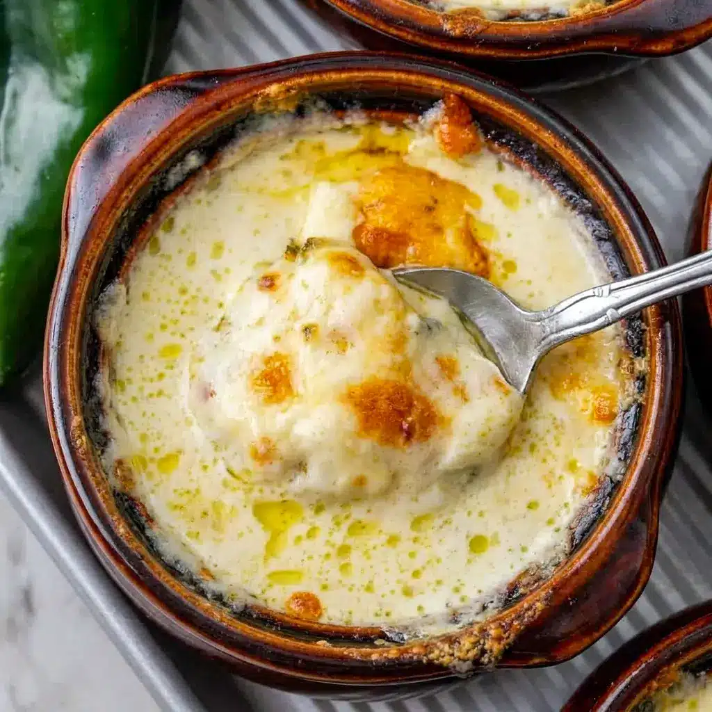 Warm and velvety Chile Relleno Soup with smoky poblanos and a broiled cheese topping, inspired by Chile Relleno Chicken Soup comfort food.