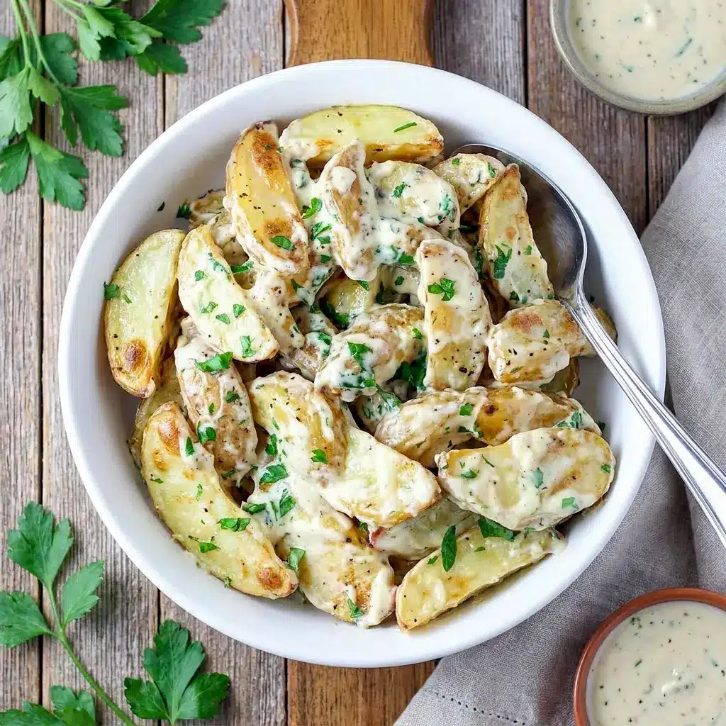Elegant Creamy Herb Roasted Fingerling Potatoes with garlic and fresh herbs for Garlic Herb Roasted Fingerling Potatoes flavor.