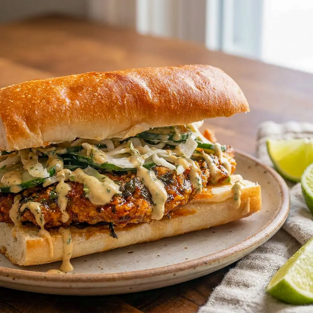 Crispy Cilantro Lime Chicken Sandwich with golden breaded chicken and zesty herbs, a fresh take on Cilantro Lime Chicken for dinner.