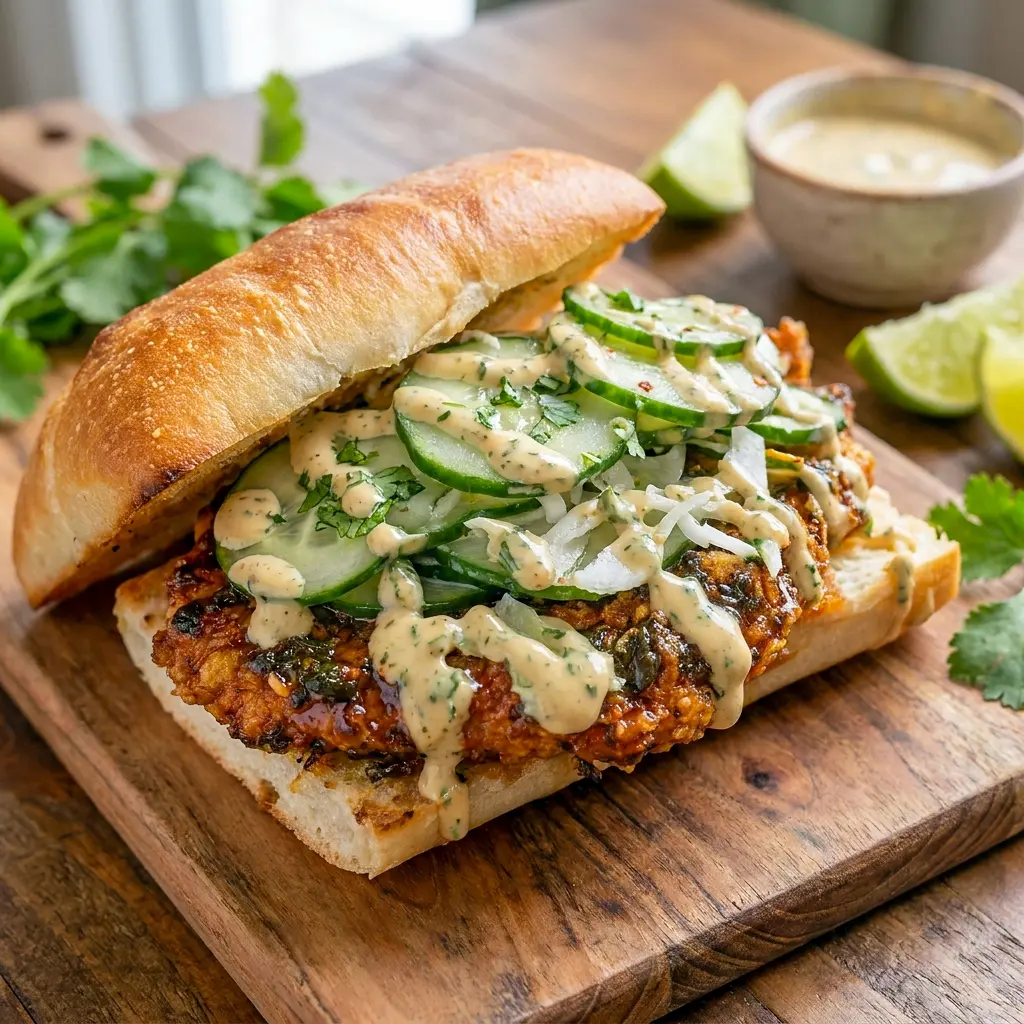 Crispy Cilantro Lime Chicken Sandwich with creamy avocado sauce and crisp chicken, an easy Chicken Dinner that feels like Bon Appétit style comfort food.