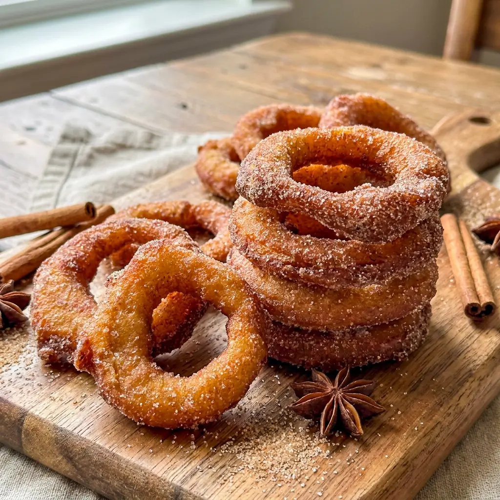 Crisp cinnamon apple rings on a rustic plate, inspired by Homemade Apple Dessert Ingredients and cozy baking.