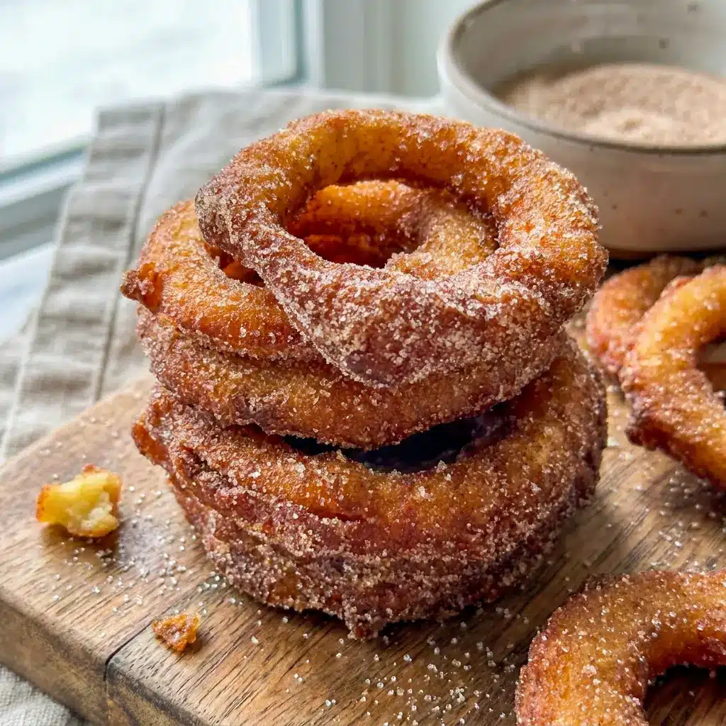Golden cinnamon apple rings fresh from the pan, styled for a cozy Fall Apple Dessert Preparation moment.