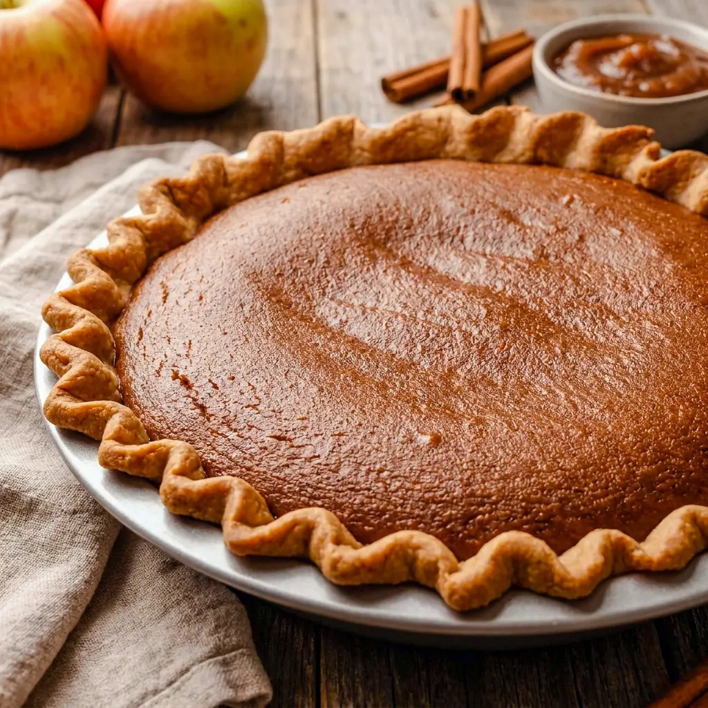 Freshly baked Apple Butter Pie topped beautifully, made with rich Apple Butter flavor.